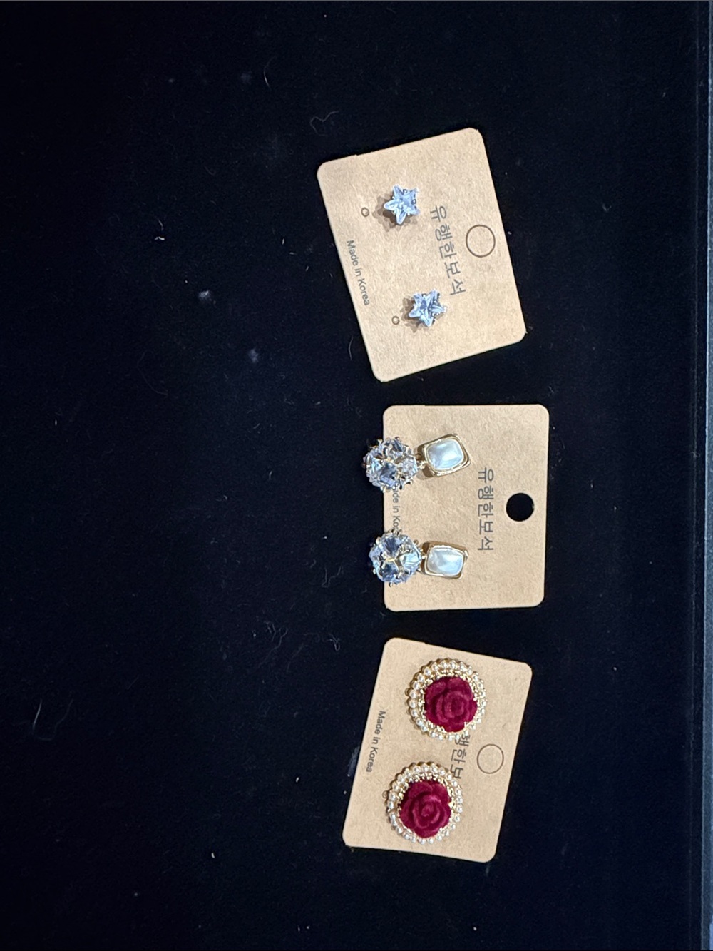 Three pieces Gold-Trim Red Rose Stud Earrings - Women Jewelry sku2
